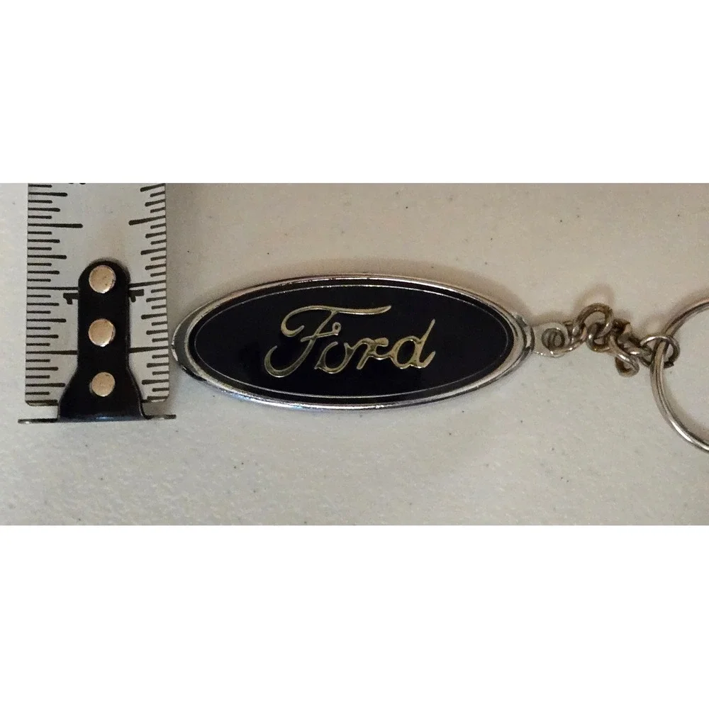 Ford Racing Oval Logo Keychain Black Enamel Silver‎ Tone Metal